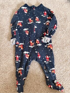 Old Navy Navy Holiday Santa Zip-Up Footed One-Piece